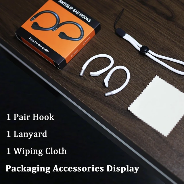 Alt view image 7 of 7 - Ear Hooks for Samsung Galaxy Buds 4 Pro & Buds 4 Earbuds- White Titanium Alloy & Silicone Sports Ear Hooks with Anti-Lost Lanyard & Cleaning Cloth, Secure Fit for Running, Gym & Workout