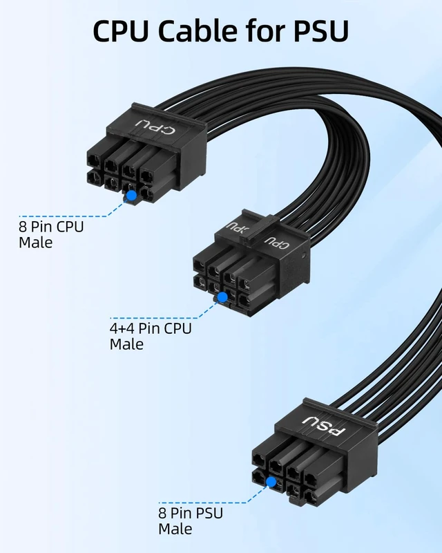 Alt view image 2 of 7 - CPU Cable for Cor-soir, 8 Pin PSU Male to 8 Pin and 4+4 Pin CPU Male Cable, PSU Cables to EPS-12V Motherboard Power Adapter for Ther-maltake, ARES-Game, Cor-soir Power Supply