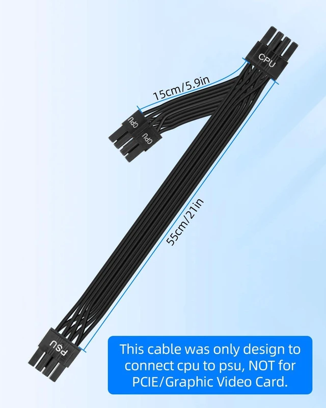 Alt view image 5 of 7 - CPU Cable for Cor-soir, 8 Pin PSU Male to 8 Pin and 4+4 Pin CPU Male Cable, PSU Cables to EPS-12V Motherboard Power Adapter for Ther-maltake, ARES-Game, Cor-soir Power Supply