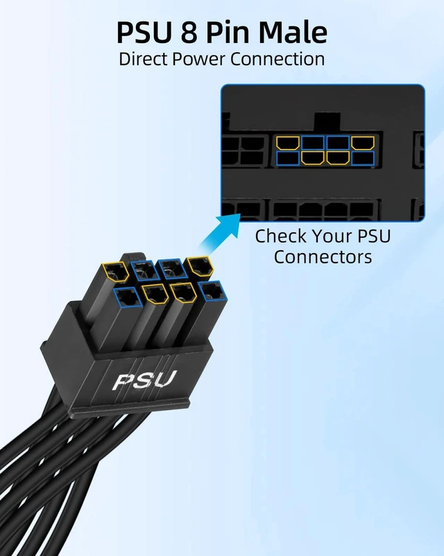 Alt view image 3 of 7 - CPU Cable for Cor-soir, 8 Pin PSU Male to 8 Pin and 4+4 Pin CPU Male Cable, PSU Cables to EPS-12V Motherboard Power Adapter for Ther-maltake, ARES-Game, Cor-soir Power Supply