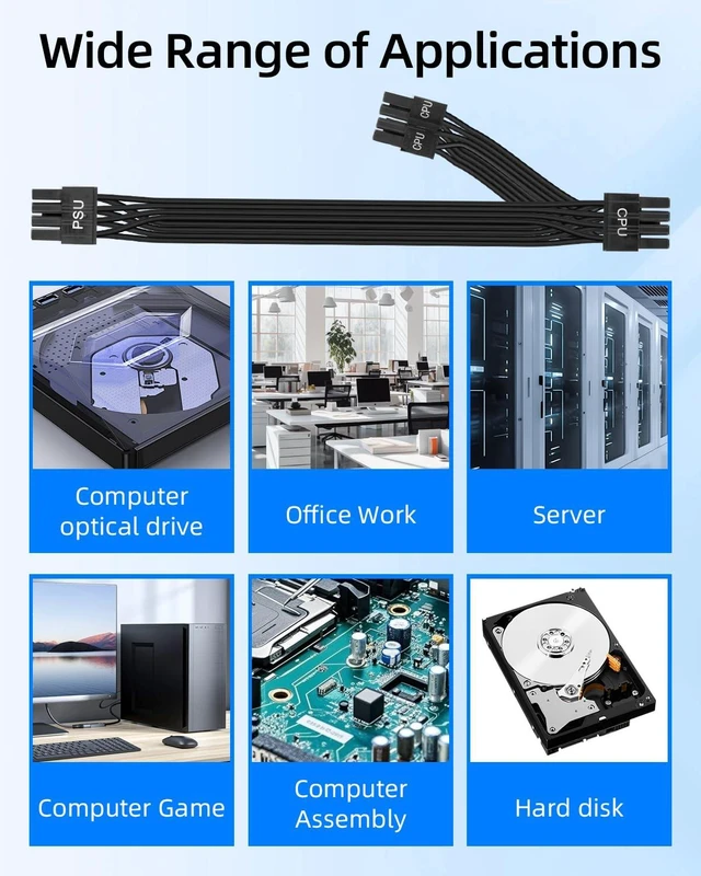Alt view image 6 of 7 - CPU Cable for Cor-soir, 8 Pin PSU Male to 8 Pin and 4+4 Pin CPU Male Cable, PSU Cables to EPS-12V Motherboard Power Adapter for Ther-maltake, ARES-Game, Cor-soir Power Supply