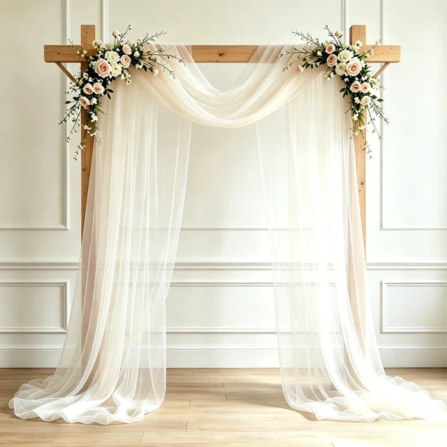 Main image of Wedding Arch Draping Fabric, Ivory, 1 Panel, 28.7" x 20ft Sheer Drapes Tulle Fabric, for Wedding Ceremony, Ceiling, Bridal Shower, Party Backdrop Decor