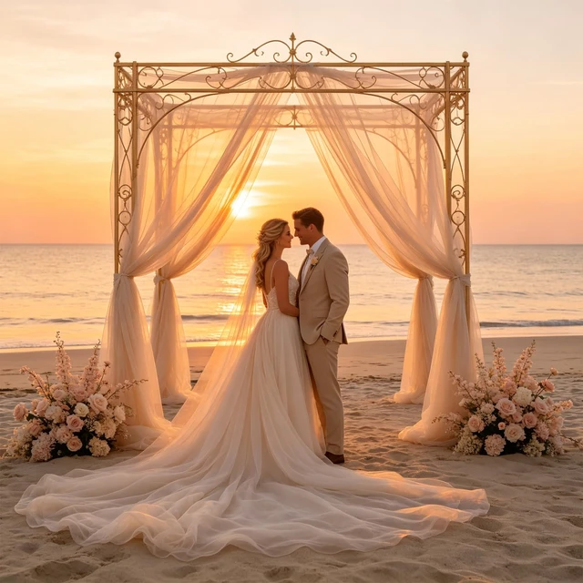 Alt view image 3 of 7 - Wedding Arch Draping Fabric, Ivory, 1 Panel, 28.7" x 20ft Sheer Drapes Tulle Fabric, for Wedding Ceremony, Ceiling, Bridal Shower, Party Backdrop Decor