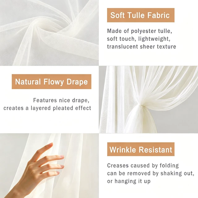Alt view image 4 of 7 - Wedding Arch Draping Fabric, Ivory, 1 Panel, 28.7" x 20ft Sheer Drapes Tulle Fabric, for Wedding Ceremony, Ceiling, Bridal Shower, Party Backdrop Decor