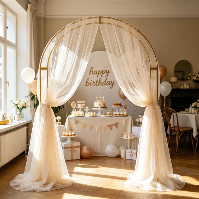 Alt view image 5 of 7 - Wedding Arch Draping Fabric, Ivory, 1 Panel, 28.7" x 20ft Sheer Drapes Tulle Fabric, for Wedding Ceremony, Ceiling, Bridal Shower, Party Backdrop Decor