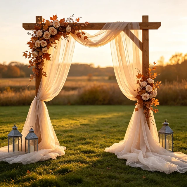 Alt view image 6 of 7 - Wedding Arch Draping Fabric, Ivory, 1 Panel, 28.7" x 20ft Sheer Drapes Tulle Fabric, for Wedding Ceremony, Ceiling, Bridal Shower, Party Backdrop Decor