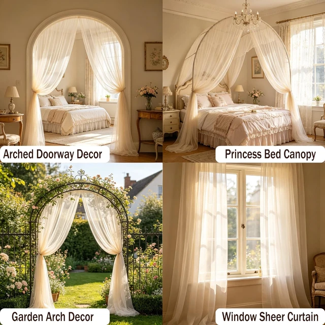 Alt view image 7 of 7 - Wedding Arch Draping Fabric, Ivory, 1 Panel, 28.7" x 20ft Sheer Drapes Tulle Fabric, for Wedding Ceremony, Ceiling, Bridal Shower, Party Backdrop Decor