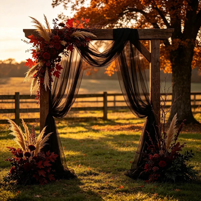 Alt view image 5 of 7 - Wedding Arch Draping Fabric, Black, 1 Panel, 28.7in x 20ft Sheer Drapes Tulle Fabric, for Gothic Wedding, Halloween Party, Masquerade, Photo Backdrop Decor