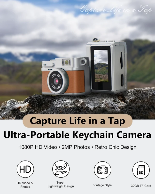 Alt view image 2 of 7 - Mini Keychain Digital Camera for Students: 1080P FHD Recording with 0.96" IPS Screen, AVI Format-Ideal for Travel/Study/Concerts - Suitable for Photography EnthusiastsBrown