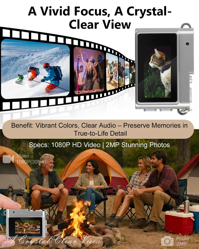 Alt view image 3 of 7 - Mini Keychain Digital Camera for Students: 1080P FHD Recording with 0.96" IPS Screen, AVI Format-Ideal for Travel/Study/Concerts - Suitable for Photography EnthusiastsBrown