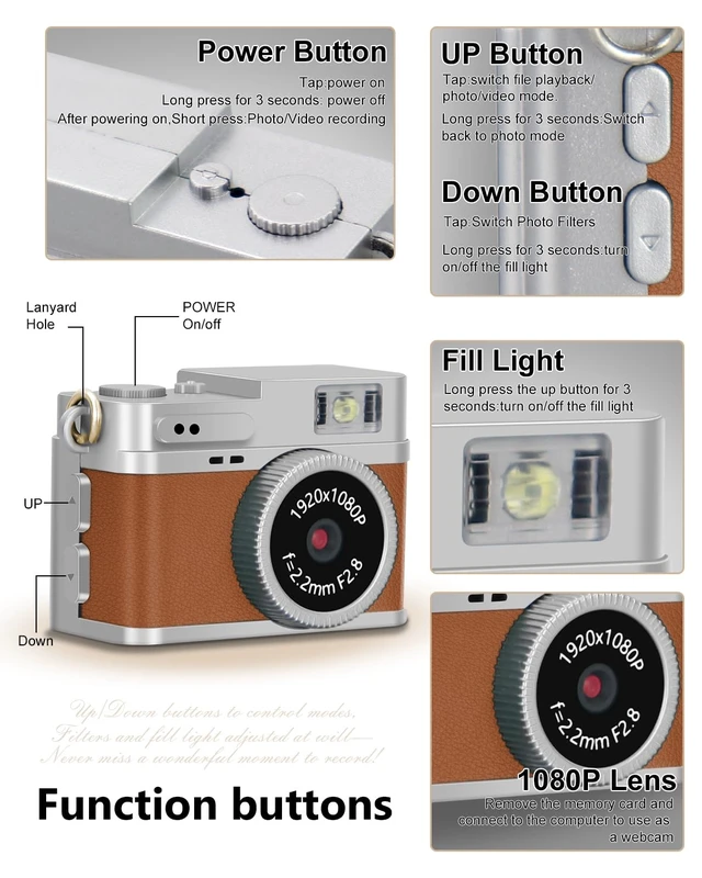 Alt view image 7 of 7 - Mini Keychain Digital Camera for Students: 1080P FHD Recording with 0.96" IPS Screen, AVI Format-Ideal for Travel/Study/Concerts - Suitable for Photography EnthusiastsBrown