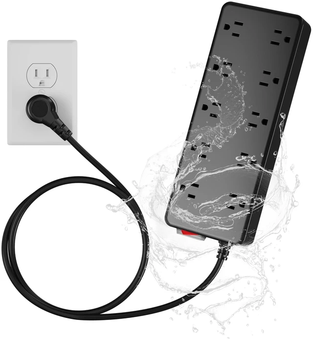 Main image of Outdoor Power Strip 6 Ft, IPX6 Waterproof Surge Protector 10 Widely Spaced AC Outlets Extension Cord, 45° Flat Plug, Wall Mountable, 14 Gauge 125V for Garden Patio Camping Christmas Lights-ETL