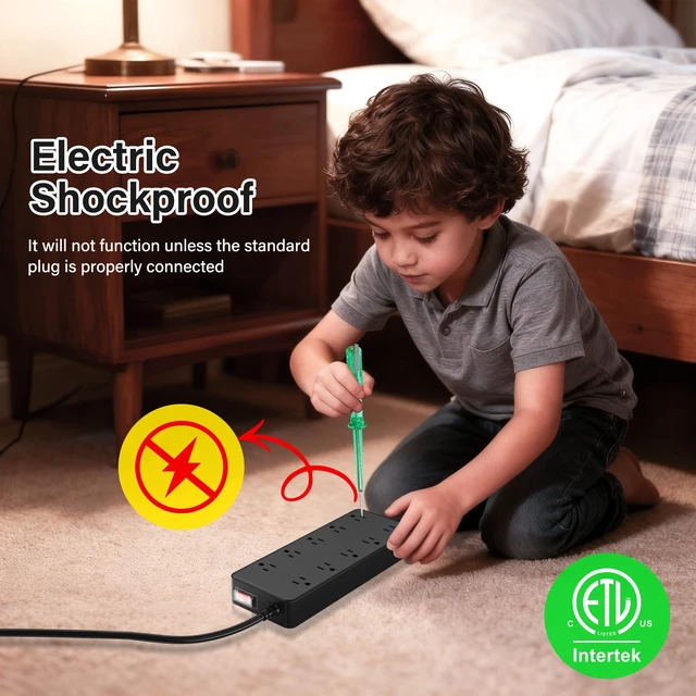 Alt view image 4 of 6 - Outdoor Power Strip 6 Ft, IPX6 Waterproof Surge Protector 10 Widely Spaced AC Outlets Extension Cord, 45° Flat Plug, Wall Mountable, 14 Gauge 125V for Garden Patio Camping Christmas Lights-ETL