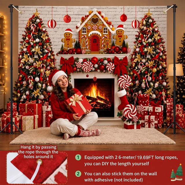 Alt view image 3 of 7 - 7x5ft Christmas Backdrop Gingerbread with Fireplace Photo Backdrop Large Polyester Christmas Backdrop for Photography, Fireplace, Gingerbread Man, House, Tree, Xmas Background for Photo Studio
