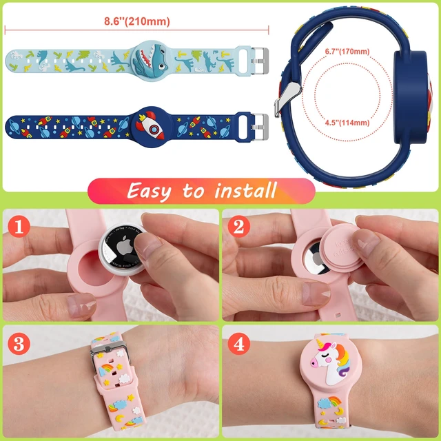 Alt view image 3 of 6 - 3D Cartoon Waterproof Bracelets Compatible with AirTag for Kids, 2 Packs Cute Silicone Holder Hidden Cover Compatible with AirTag, Lightweight GPS Tracker Holder Wristband for Child(Rocket Train)