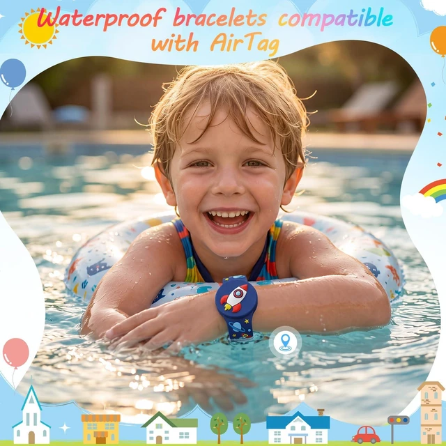 Alt view image 4 of 6 - 3D Cartoon Waterproof Bracelets Compatible with AirTag for Kids, 2 Packs Cute Silicone Holder Hidden Cover Compatible with AirTag, Lightweight GPS Tracker Holder Wristband for Child(Rocket Train)