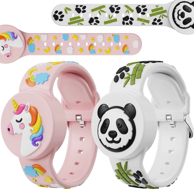 Main image of 3D Cartoon Waterproof Bracelets Compatible with AirTag for Kids, 2 Packs Cute Silicone Holder Hidden Cover Compatible with AirTag, Lightweight GPS Tracker Holder Wristband for Child(Unicorn Panda)