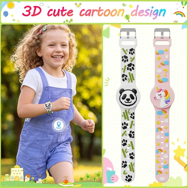 Alt view image 2 of 6 - 3D Cartoon Waterproof Bracelets Compatible with AirTag for Kids, 2 Packs Cute Silicone Holder Hidden Cover Compatible with AirTag, Lightweight GPS Tracker Holder Wristband for Child(Unicorn Panda)