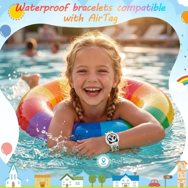 Alt view image 4 of 6 - 3D Cartoon Waterproof Bracelets Compatible with AirTag for Kids, 2 Packs Cute Silicone Holder Hidden Cover Compatible with AirTag, Lightweight GPS Tracker Holder Wristband for Child(Unicorn Panda)