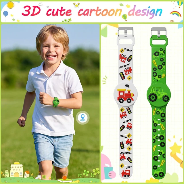 Alt view image 2 of 6 - 3D Cartoon Waterproof Bracelets Compatible with AirTag for Kids, 2 Packs Cute Silicone Holder Hidden Cover Compatible with AirTag, Lightweight GPS Tracker Holder Wristband for Child(Train Tractor)