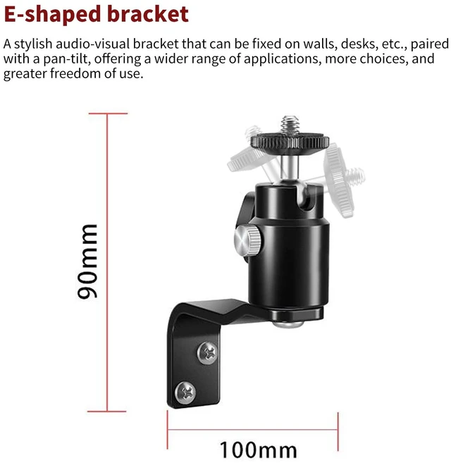 Alt view image 2 of 6 - E-Shape Camera Wall Mount with 1/4" Screw and 5/8" Stud Adjustable metal bracket for wall or ceiling use with cameras, monitors,lights, CCTV and VR base stations