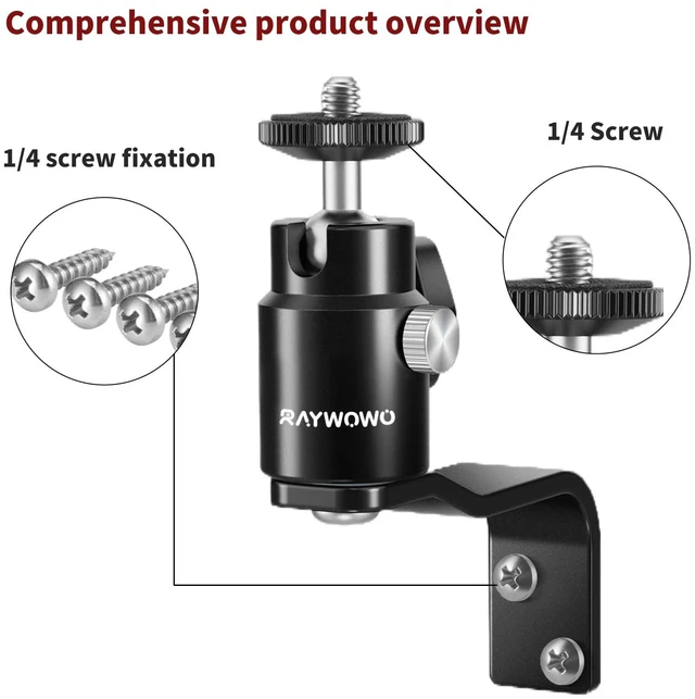 Alt view image 4 of 6 - E-Shape Camera Wall Mount with 1/4" Screw and 5/8" Stud Adjustable metal bracket for wall or ceiling use with cameras, monitors,lights, CCTV and VR base stations