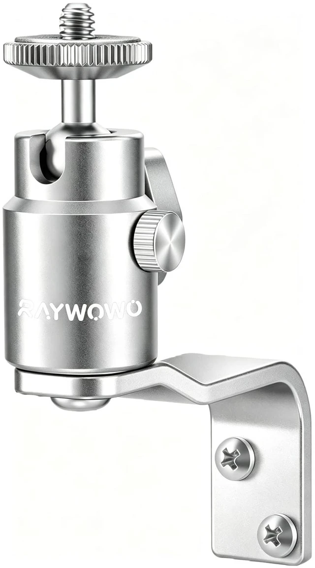 Main image of E-Shape Camera Wall Mount with 1/4" Screw and 5/8" Stud, Silver Adjustable metal bracket for wall or ceiling use with cameras, monitors, speakers, ring lights, CCTV and VR base stations
