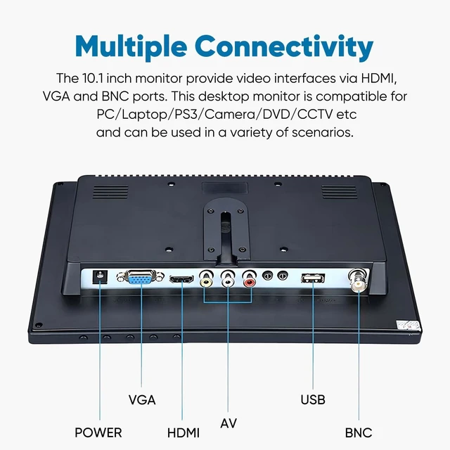 Alt view image 5 of 7 - 10.1 Inch Small IPS HDMI Monitor 1920x1200, for Desktop PC and Raspberry Pi Mirror flip for teleprompters; 16:10 screen, VGA BNC AV ports, metal housing, speakers, remote and USB media playback