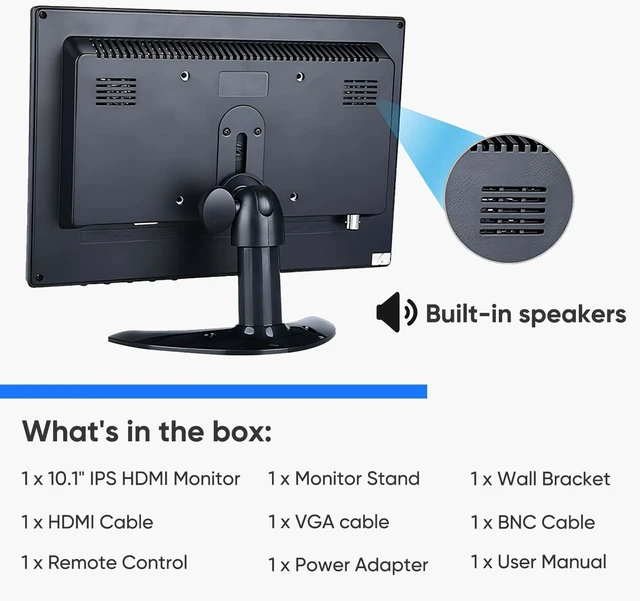 Alt view image 7 of 7 - 10.1 Inch Small IPS HDMI Monitor 1920x1200, for Desktop PC and Raspberry Pi Mirror flip for teleprompters; 16:10 screen, VGA BNC AV ports, metal housing, speakers, remote and USB media playback