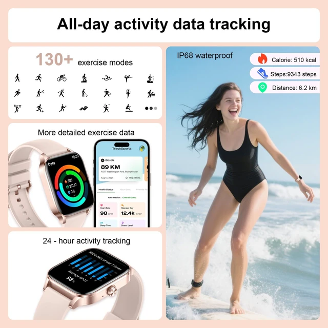 Alt view image 5 of 7 - Smart Watches for Women,1.85" Fitness Tracker Watch Answer/Make Call,IP68 Waterproof Fitness Watch with Sleep/Step/Heart Rate/SpO2 Monitor, 120+ Sport Modes Smartwatch for Android iOS