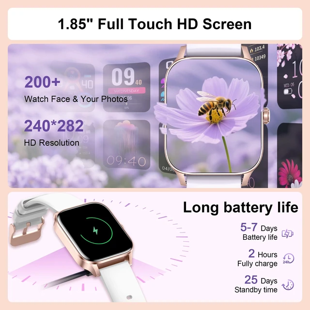 Alt view image 6 of 7 - Smart Watches for Women,1.85" Fitness Tracker Watch Answer/Make Call,IP68 Waterproof Fitness Watch with Sleep/Step/Heart Rate/SpO2 Monitor, 120+ Sport Modes Smartwatch for Android iOS
