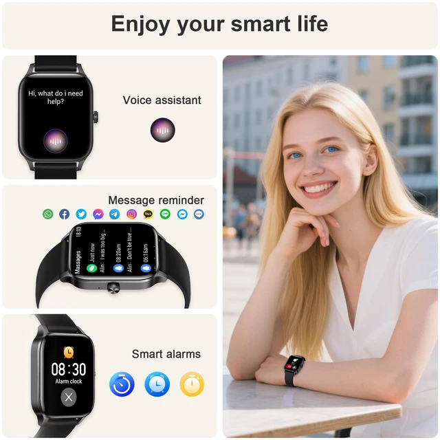 Alt view image 3 of 7 - Smart Watches for Women,1.85" Fitness Tracker Watch Answer/Make Call,IP68 Waterproof Fitness Watch with Sleep/Step/Heart Rate/SpO2 Monitor, 120+ Sport Modes Smartwatch for Android iOS