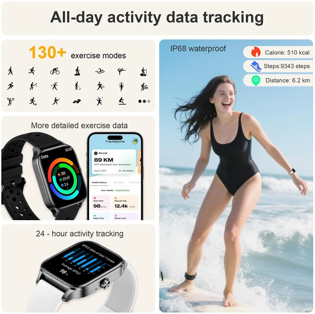 Alt view image 4 of 7 - Smart Watches for Women,1.85" Fitness Tracker Watch Answer/Make Call,IP68 Waterproof Fitness Watch with Sleep/Step/Heart Rate/SpO2 Monitor, 120+ Sport Modes Smartwatch for Android iOS