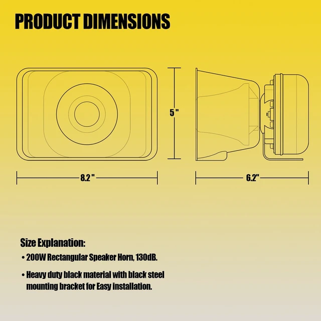 Alt view image 7 of 7 - 200W 12V 9 Tone Emergency Siren System, Rectangle Speaker Horn, Handheld Microphone, for Emergency Vehicles, Construction Vehicles, Pickup trucks