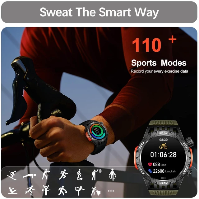 Alt view image 5 of 7 - Military Smart Watch with LED Flashlight, Compass, SOS, Rugged Tactical Bluetooth Answer/Dial Calls, Heart Rate Blood Pressure Sleep Monitor Compatible for Android and iOS, Green