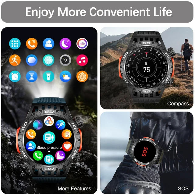 Alt view image 5 of 7 - Military Smart Watch for Men 1.46" Outdoor Tactical Sports Smartwatch with Answer/Make Call,Fitness Watch,Blood Oxygen,Heart Rate and Sleep Monitor Compatible with iPhone and Android Phones, Black