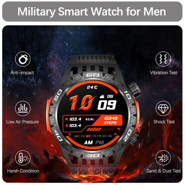 Alt view image 4 of 7 - Military Smart Watch for Men 1.46" Outdoor Tactical Sports Smartwatch with Answer/Make Call,Fitness Watch,Blood Oxygen,Heart Rate and Sleep Monitor Compatible with iPhone and Android Phones, Black