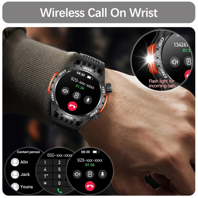 Alt view image 3 of 7 - Military Smart Watch for Men 1.46" Outdoor Tactical Sports Smartwatch with Answer/Make Call,Fitness Watch,Blood Oxygen,Heart Rate and Sleep Monitor Compatible with iPhone and Android Phones, Black