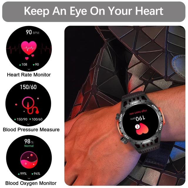 Alt view image 6 of 7 - Military Smart Watch for Men 1.46" Outdoor Tactical Sports Smartwatch with Answer/Make Call,Fitness Watch,Blood Oxygen,Heart Rate and Sleep Monitor Compatible with iPhone and Android Phones, Black