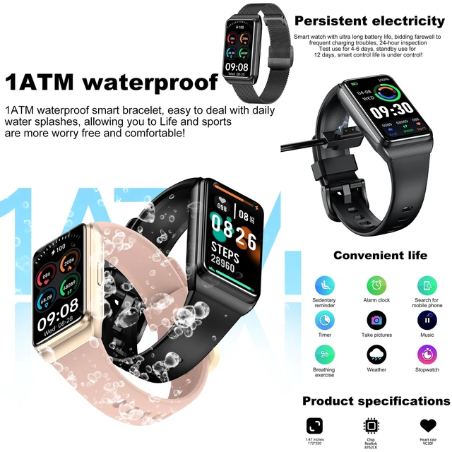 Alt view image 7 of 7 - 1.47" AMOLED Smart Watch for Women, Mens Smartwatches,Fitness Tracker Smartwatch for Android iPhones, Digital Watches Step Counter, 2 Straps (Black)