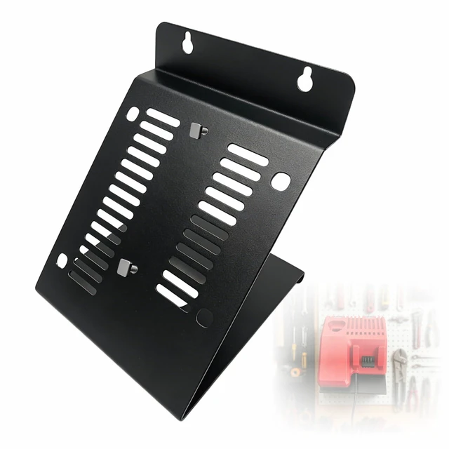 Main image of Wall Mount Charger Holder for Milwaukee M12 M18 with Ventilation Cutouts Detachable Packout Charger Holder is easytomount on pegboard, garage and workshop walls. Not an official Milwaukee product