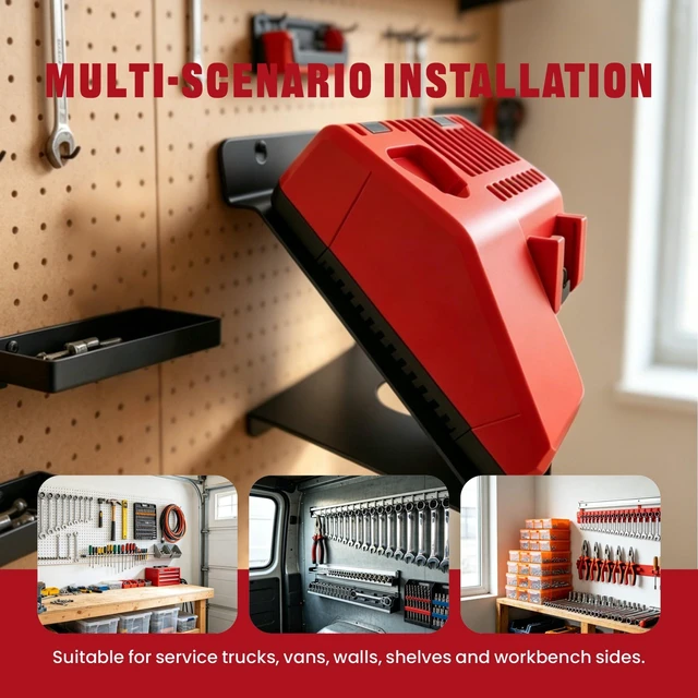 Alt view image 6 of 6 - Wall Mount Charger Holder for Milwaukee M12 M18 with Ventilation Cutouts Detachable Packout Charger Holder is easytomount on pegboard, garage and workshop walls. Not an official Milwaukee product