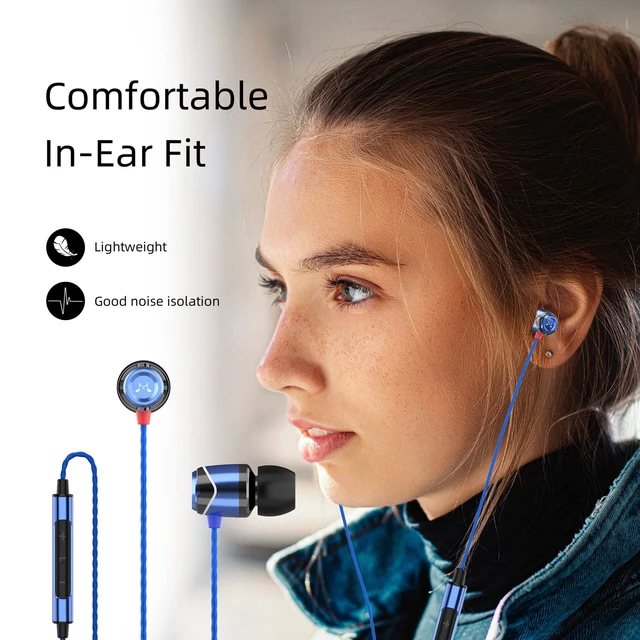 Alt view image 6 of 7 - E10C Wired Earbuds, with Mic, Premium Hi-Fi, 3.5mm Jack, Blue Deep noise isolation, Punchy bass, In-line mic & remote, Clear treble, Rugged metal shell, Tangle-free cord, Comfortable fit