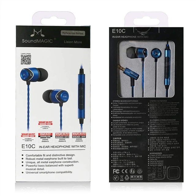 Alt view image 7 of 7 - E10C Wired Earbuds, with Mic, Premium Hi-Fi, 3.5mm Jack, Blue Deep noise isolation, Punchy bass, In-line mic & remote, Clear treble, Rugged metal shell, Tangle-free cord, Comfortable fit