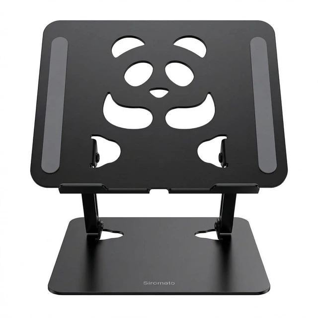 Main image of Stable Laptop Stand for Desk Fit for 10"-15.6" Laptops, Black Foldable Aluminum Riser Creates an Ergonomic Workspace with Cute Panda Cooling Vent, Fits MacBook Air/Pro, Dell and Lenovo