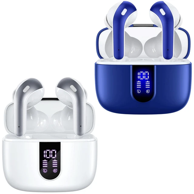 Main image of 2 Sets X08 White and Ocean Blue Bluetooth Headphones True Wireless Earbuds 60H Playback Ear Buds with Wireless Charging Case in-Ear Earbuds with Mic