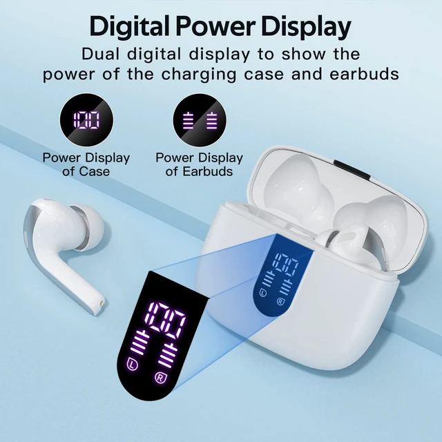 Alt view image 2 of 7 - 2 Sets X08 White and Ocean Blue Bluetooth Headphones True Wireless Earbuds 60H Playback Ear Buds with Wireless Charging Case in-Ear Earbuds with Mic