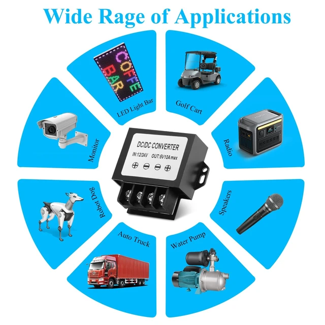 Alt view image 6 of 7 - 12V 24V to 5V Step Down Converter, 50W 10A Buck Converter with Screwdriver 12V 24V to 5V 10A 50W Voltage Regulator Power Transformer Module - Overcurrent/Short Circuit/Overvoltage Protection