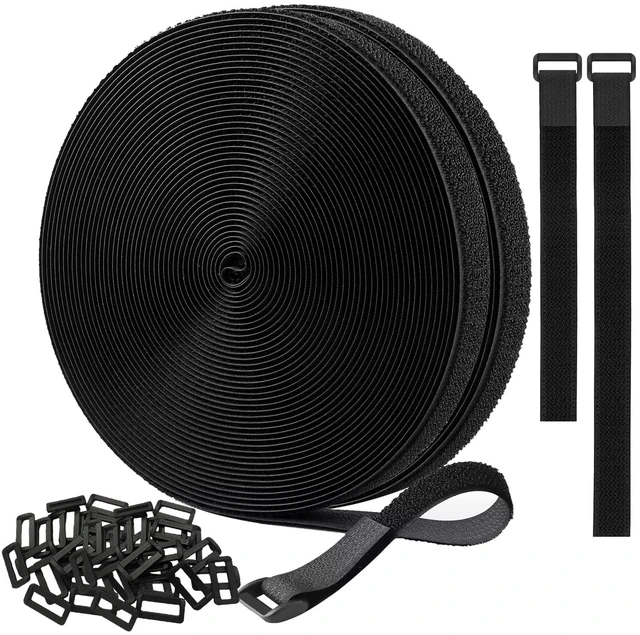 Main image of Adjustable Cable Straps with 48 Buckles 1" x 32Ft - Reusable Hook & Loop Nylon Ties, Free Cut to Length, Perfect for Home/Office/Workshop Wire Management, Cord Organization & Secure Storage