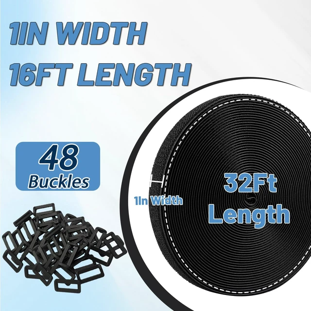 Alt view image 3 of 7 - Adjustable Cable Straps with 48 Buckles 1" x 32Ft - Reusable Hook & Loop Nylon Ties, Free Cut to Length, Perfect for Home/Office/Workshop Wire Management, Cord Organization & Secure Storage